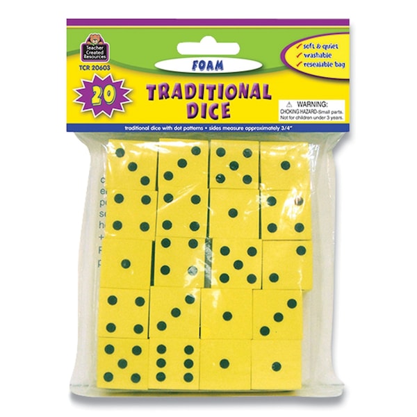 Teacher Created Resources Traditional Foam Dice, Grades K-4, 20PK TCR20603 - main
